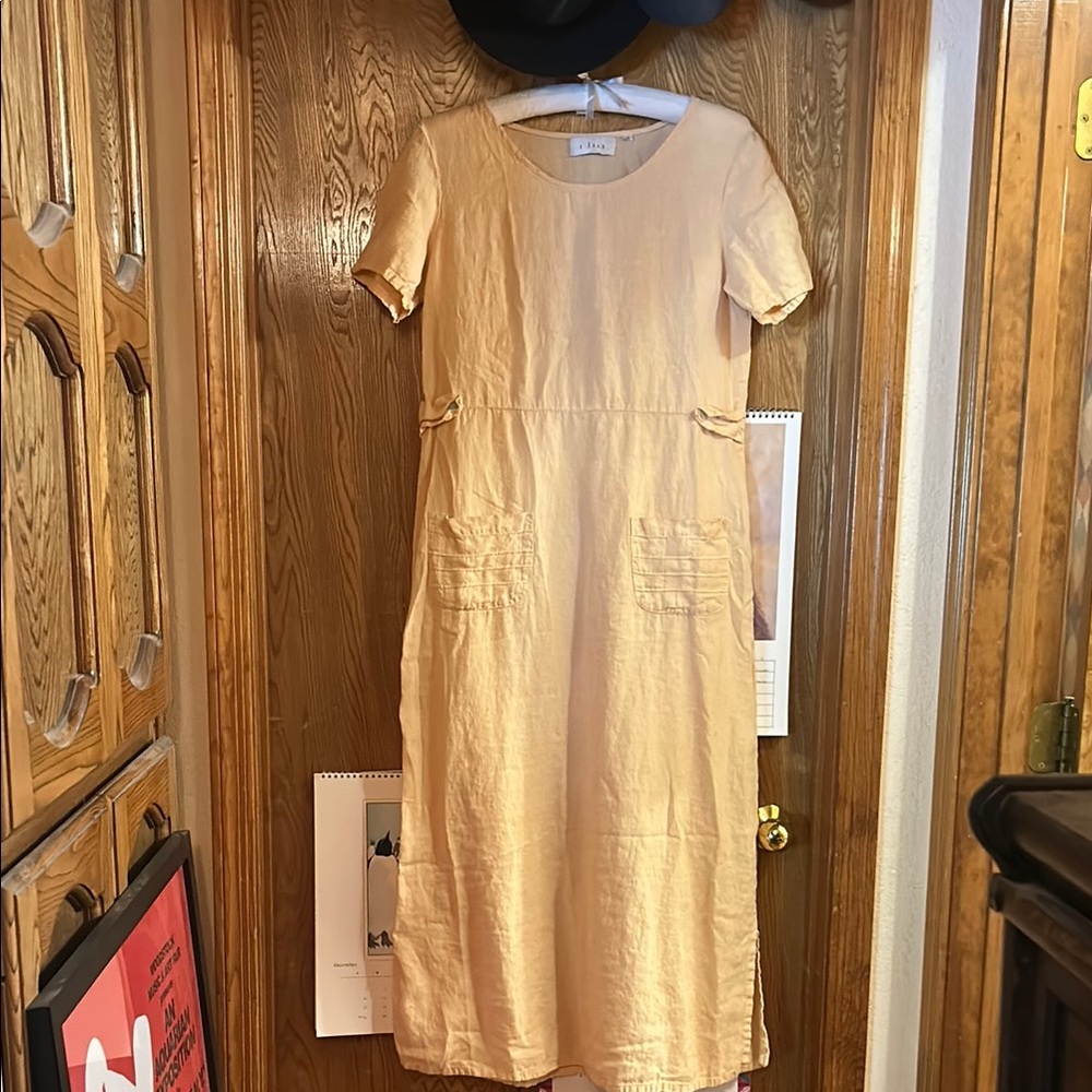 J. Jill Light Yellow Linen Short Sleeve Dress